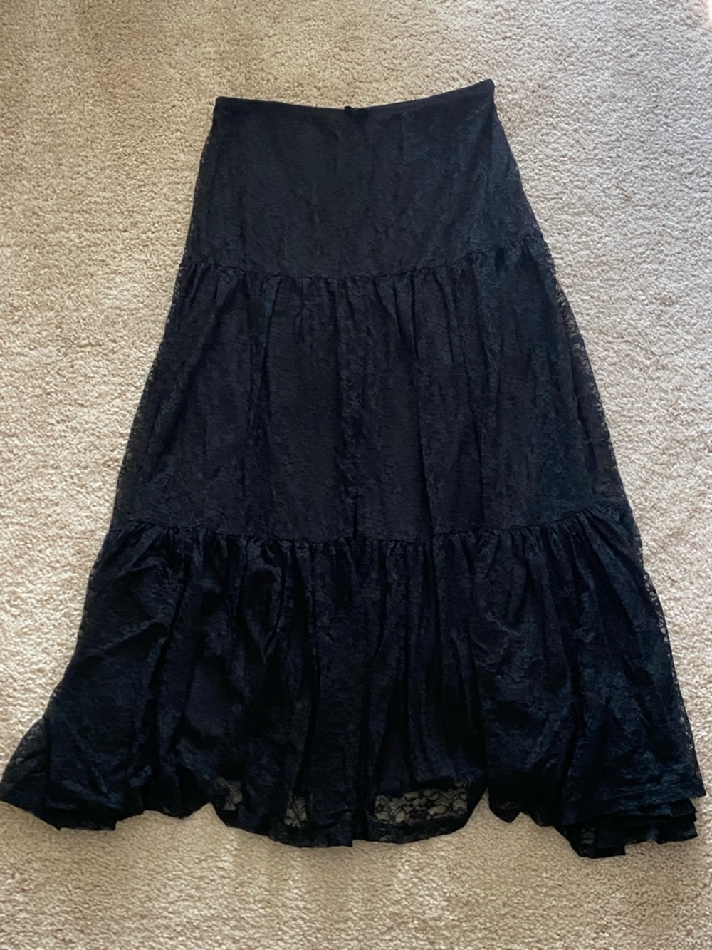 Forever 21 Black Lace Tiered Maxi Skirt